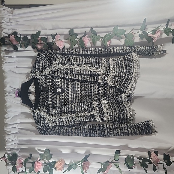 INC International Concepts Jackets & Blazers - International Concepts Black and White Fringe Blazer Size XS On Sale